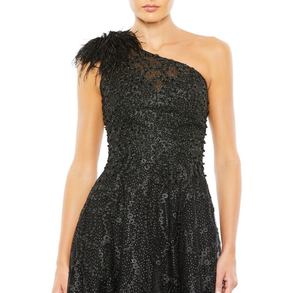 Mac Duggal Womens Embellished One Shoulder A Line Gown, Black - Picture 3 of 4
